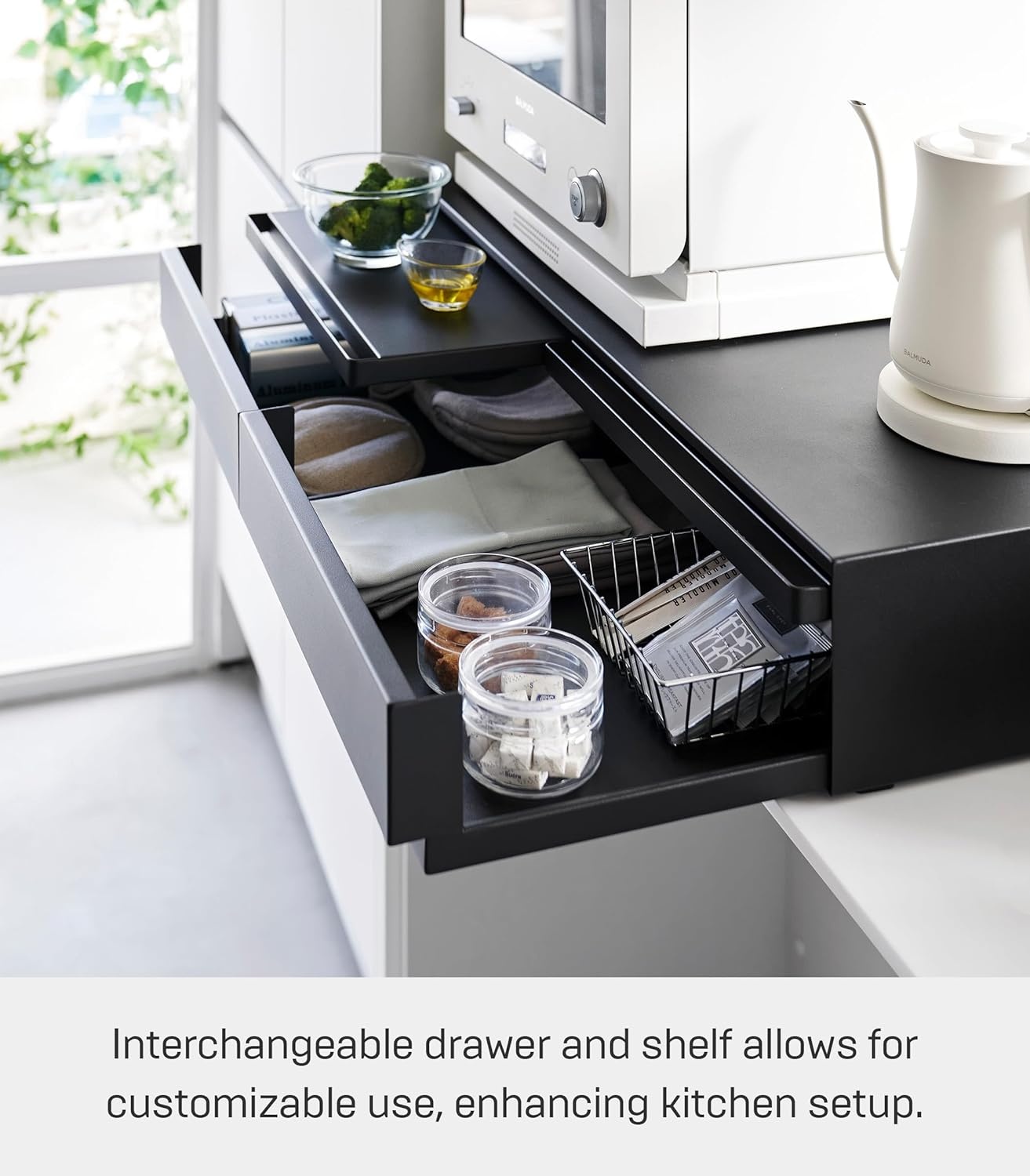 image:imageYAMAZAKI Home UnderAppliance Drawer with Double PullOut Shelf 2Way Kitchen Organizer with SlideOut Table 315 Wide Rack SteelBlack