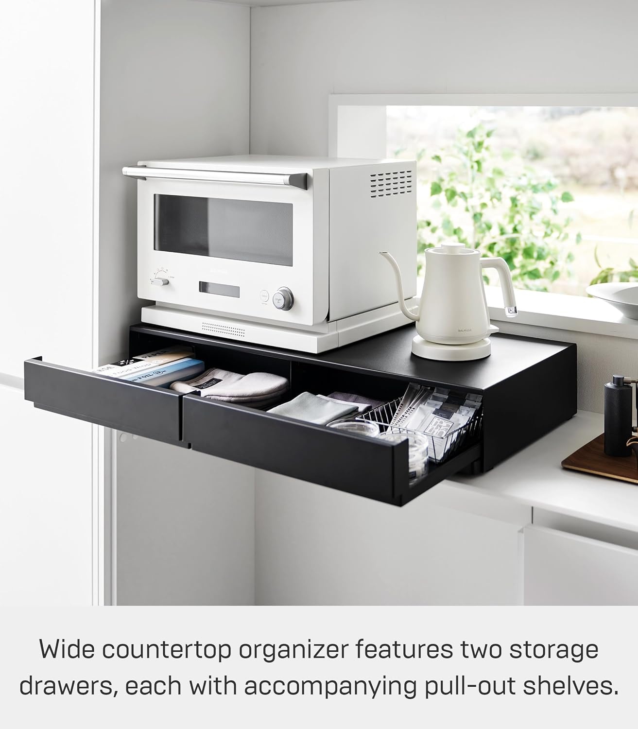 image:imageYAMAZAKI Home UnderAppliance Drawer with Double PullOut Shelf 2Way Kitchen Organizer with SlideOut Table 315 Wide Rack SteelBlack