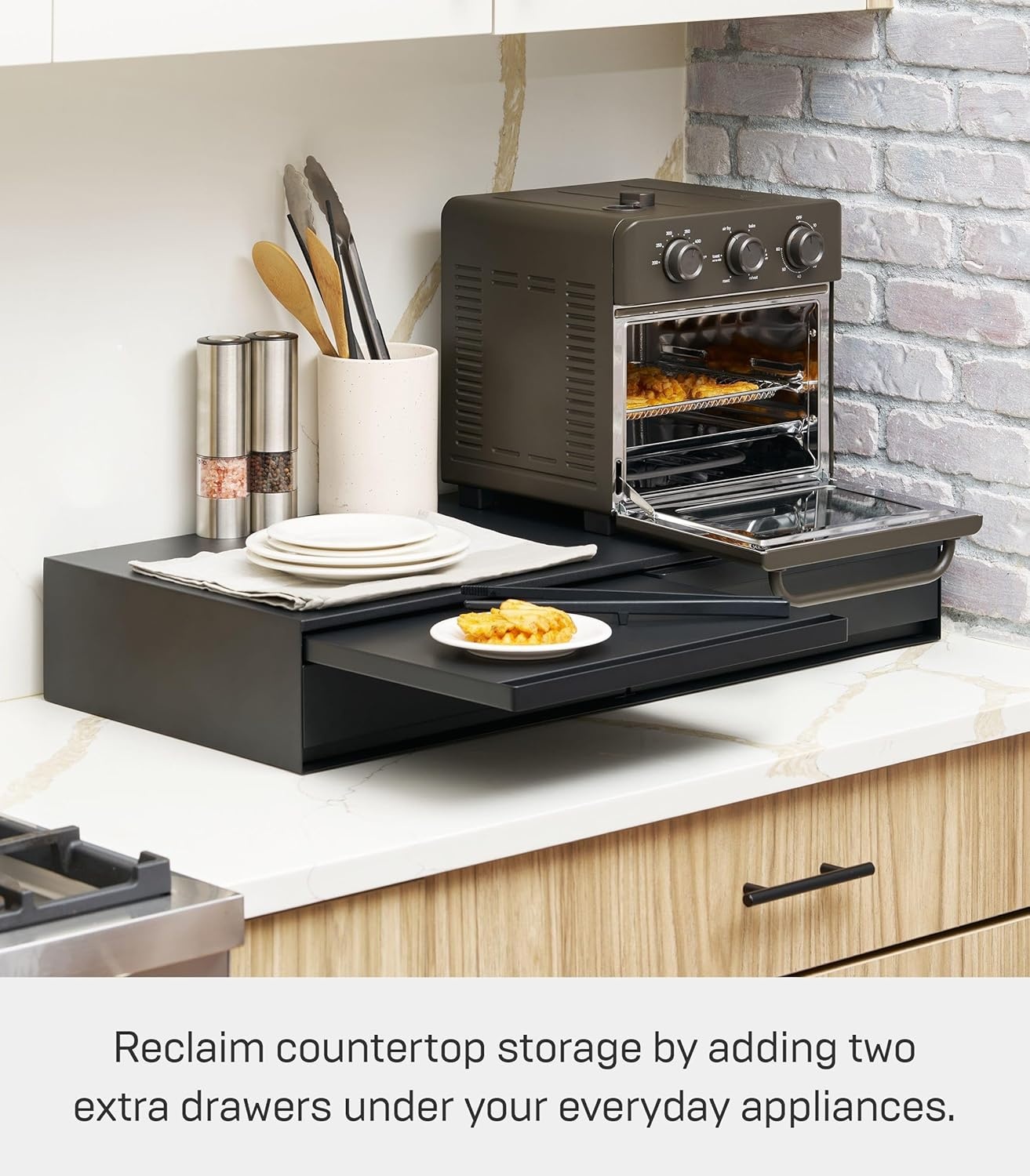 image:imageYAMAZAKI Home UnderAppliance Drawer with Double PullOut Shelf 2Way Kitchen Organizer with SlideOut Table 315 Wide Rack SteelBlack