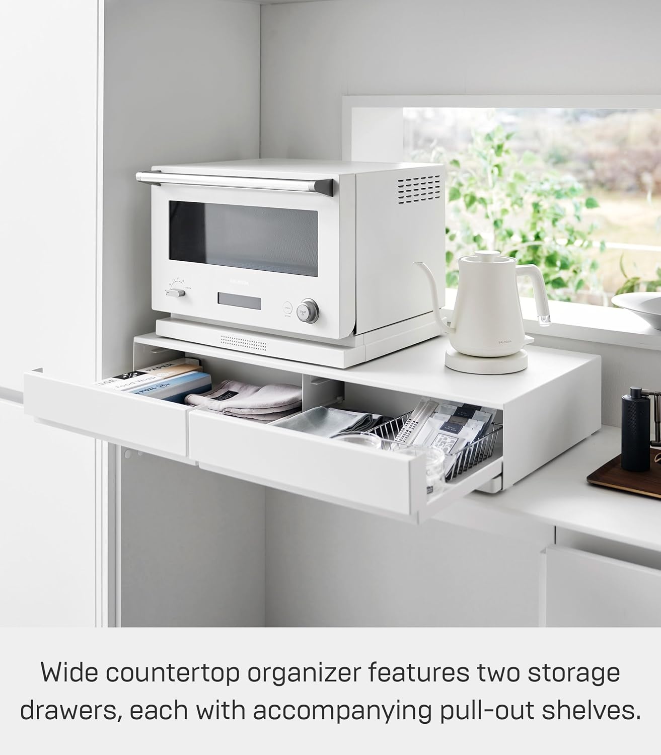 image:imageYAMAZAKI Home UnderAppliance Drawer with Double PullOut Shelf 2Way Kitchen Organizer with SlideOut Table 315 Wide Rack SteelWhite