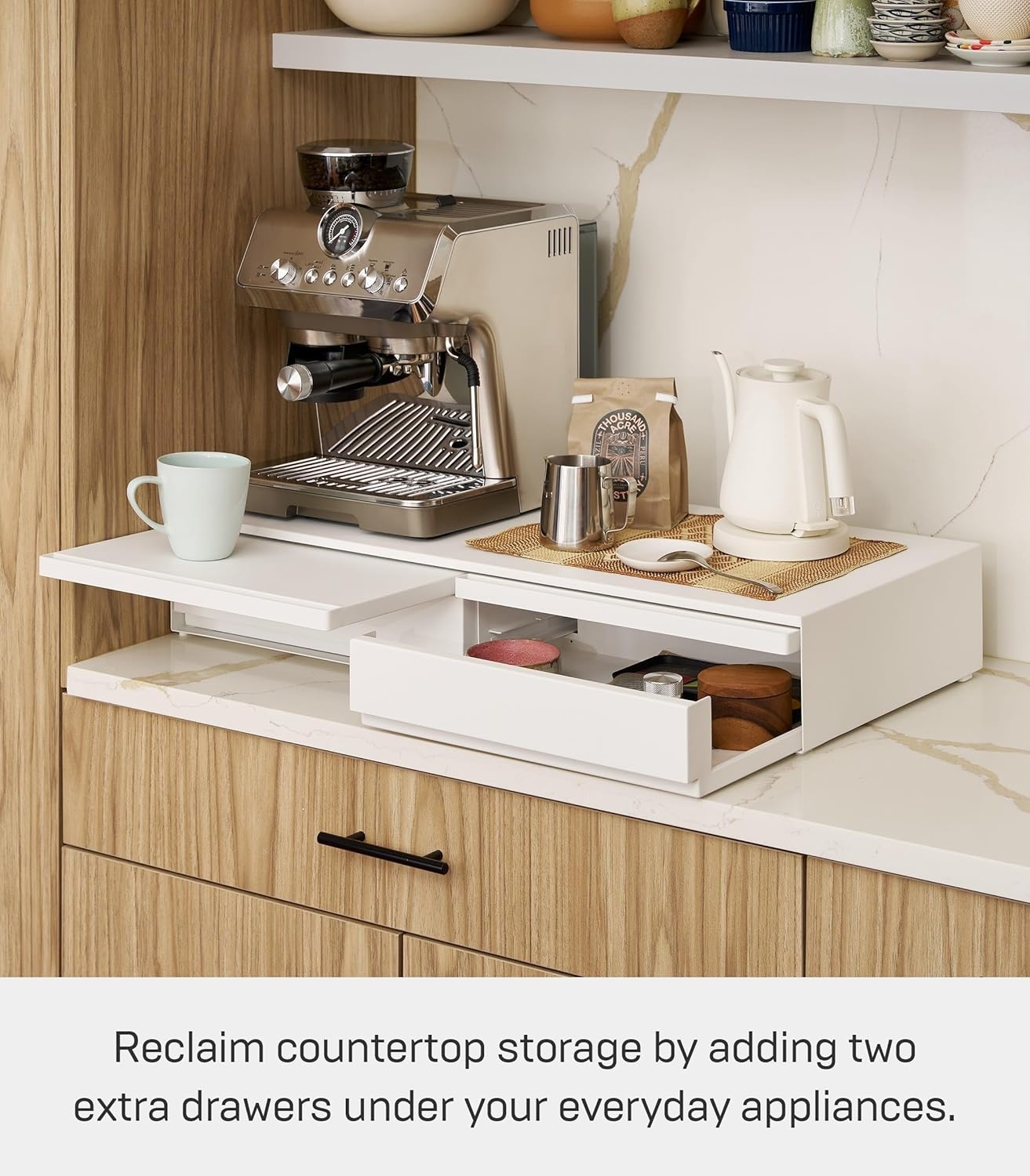 image:imageYAMAZAKI Home UnderAppliance Drawer with Double PullOut Shelf 2Way Kitchen Organizer with SlideOut Table 315 Wide Rack SteelWhite