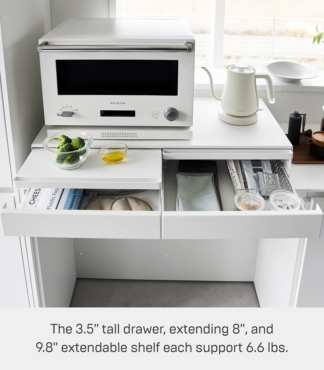 image:imageYAMAZAKI Home UnderAppliance Drawer with Double PullOut Shelf 2Way Kitchen Organizer with SlideOut Table 315 Wide Rack SteelWhite