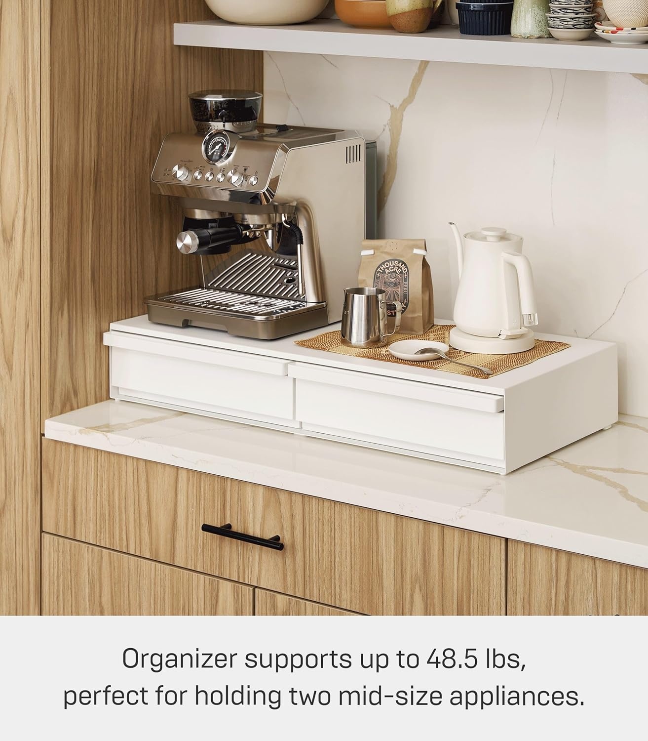 image:imageYAMAZAKI Home UnderAppliance Drawer with Double PullOut Shelf 2Way Kitchen Organizer with SlideOut Table 315 Wide Rack SteelWhite