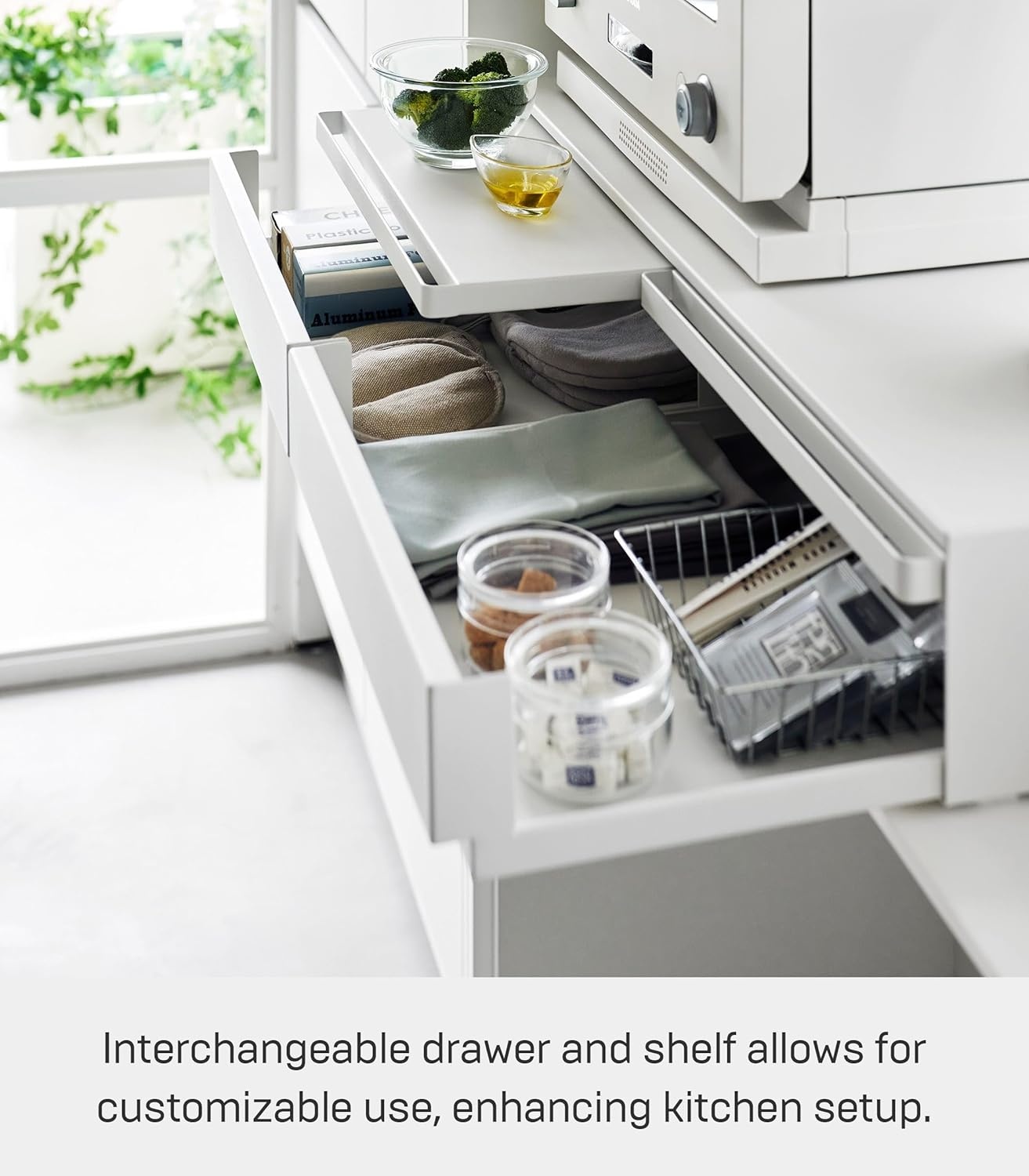 image:imageYAMAZAKI Home UnderAppliance Drawer with Double PullOut Shelf 2Way Kitchen Organizer with SlideOut Table 315 Wide Rack SteelWhite