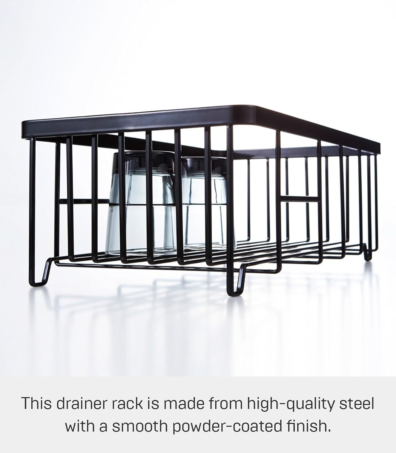 image:imageYAMAZAKI Home Wire Dish Drainer Rack with Removable Drainer Tray with Drainage Spout Utensils Holder Steel Draining Spout Water Resistant No Assembly ReqBlack