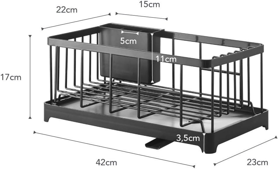 image:imageYAMAZAKI Home Wire Dish Drainer Rack with Removable Drainer Tray with Drainage Spout Utensils Holder Steel Draining Spout Water Resistant No Assembly ReqBlack