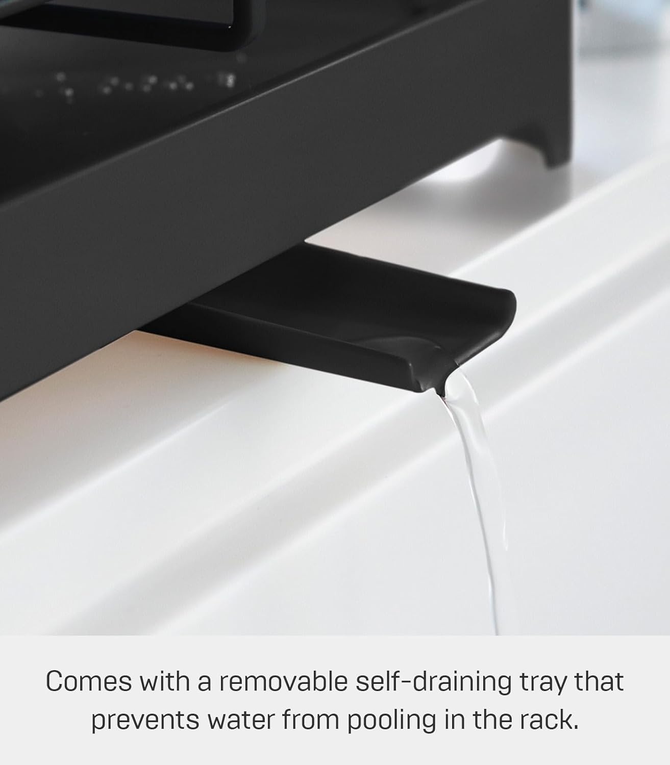 image:imageYAMAZAKI Home Wire Dish Drainer Rack with Removable Drainer Tray with Drainage Spout Utensils Holder Steel Draining Spout Water Resistant No Assembly ReqBlack