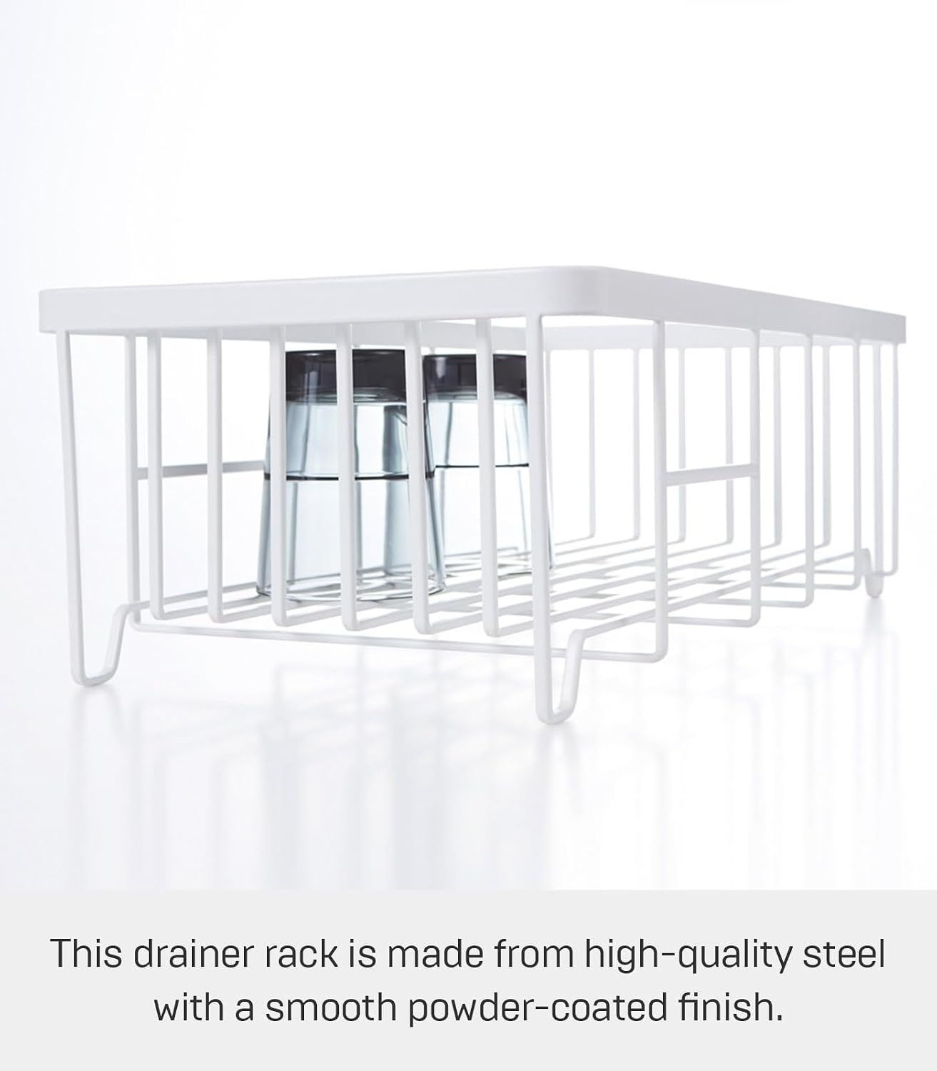 image:imageYAMAZAKI Home Wire Dish Drainer Rack with Removable Drainer Tray with Drainage Spout Utensils Holder Steel Draining Spout Water Resistant No Assembly ReqWhite