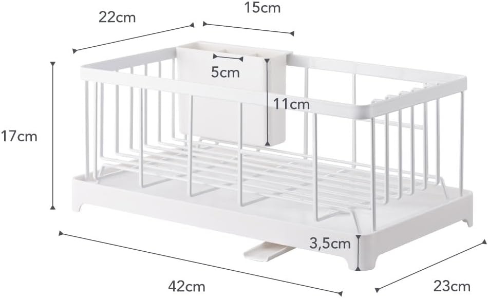 image:imageYAMAZAKI Home Wire Dish Drainer Rack with Removable Drainer Tray with Drainage Spout Utensils Holder Steel Draining Spout Water Resistant No Assembly ReqWhite