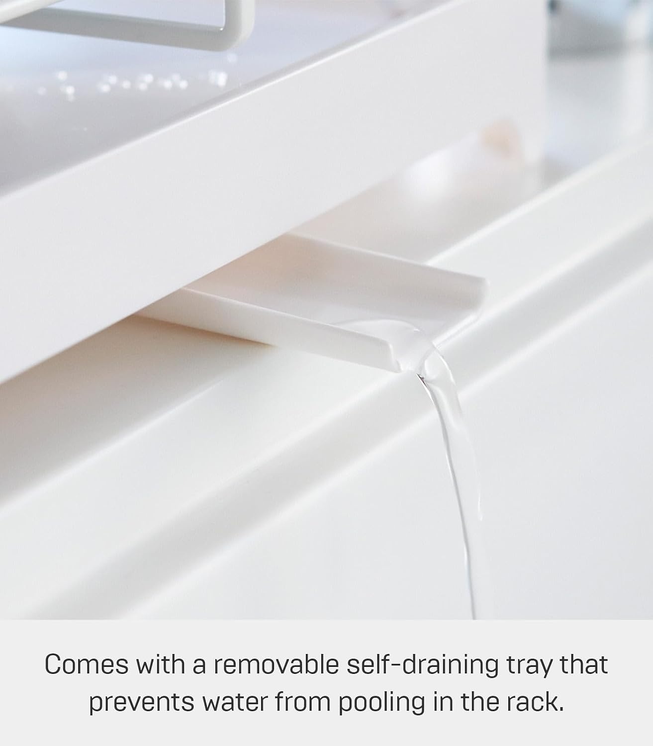 image:imageYAMAZAKI Home Wire Dish Drainer Rack with Removable Drainer Tray with Drainage Spout Utensils Holder Steel Draining Spout Water Resistant No Assembly ReqWhite