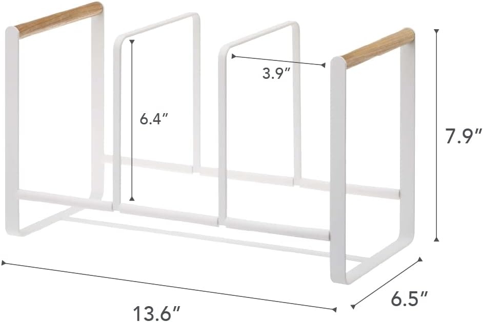 image:imageYAMAZAKI Home WoodAccented Dish Storage Rack Kitchen Organizer Holder Stand Steel Wood Large No Assembly ReqWhite