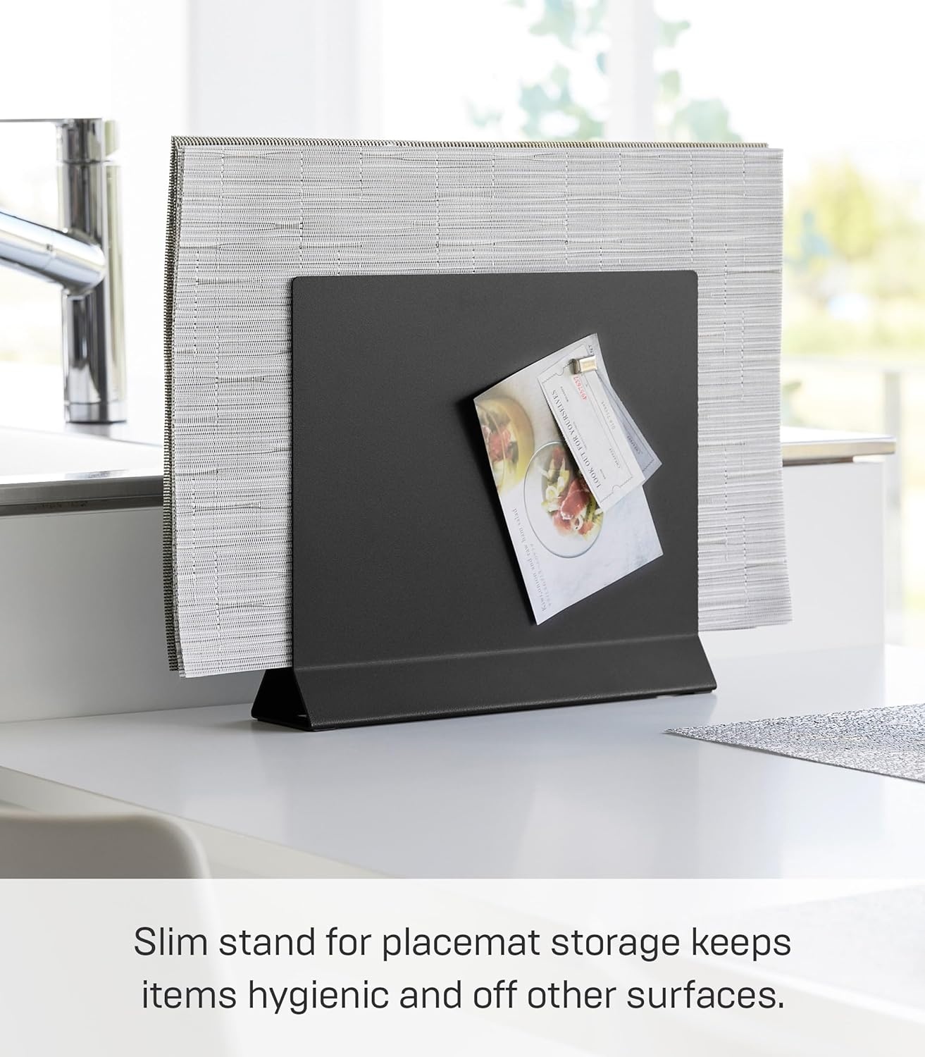 image:imageYamazaki 1999 Placemat Stand White Approx W118 x D26 x H104 inches 30 x 65 x 265 cm Tower Placemat Storage Tray Storage Round CompatibleBlack