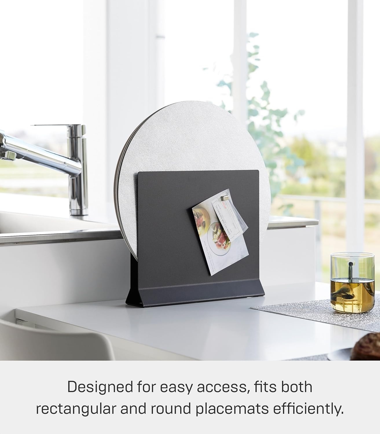 image:imageYamazaki 1999 Placemat Stand White Approx W118 x D26 x H104 inches 30 x 65 x 265 cm Tower Placemat Storage Tray Storage Round CompatibleBlack