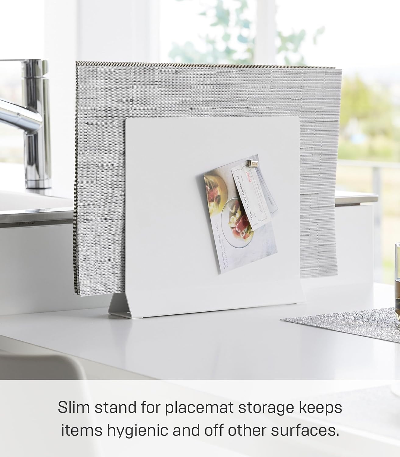 image:imageYamazaki 1999 Placemat Stand White Approx W118 x D26 x H104 inches 30 x 65 x 265 cm Tower Placemat Storage Tray Storage Round CompatibleWhite