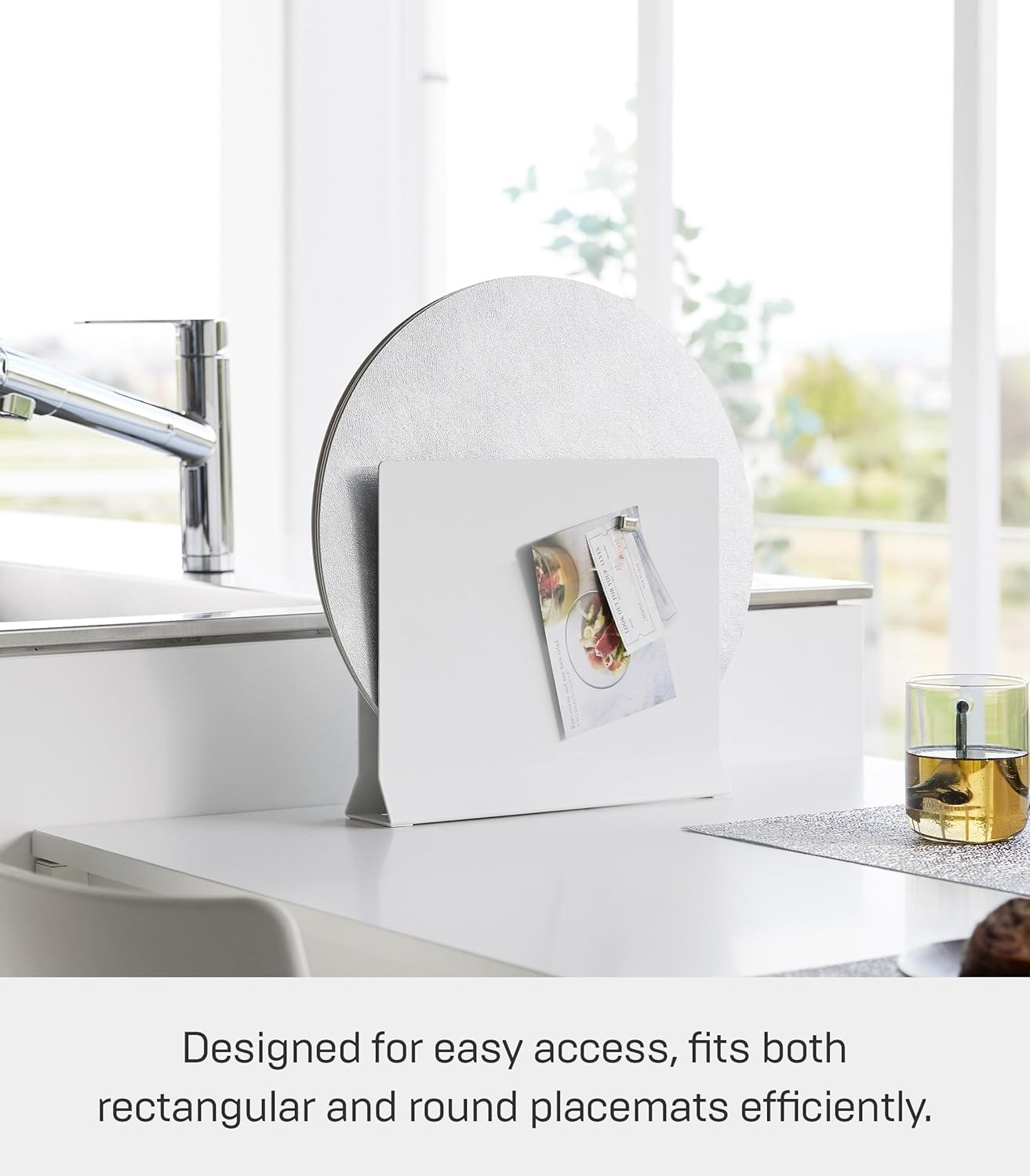 image:imageYamazaki 1999 Placemat Stand White Approx W118 x D26 x H104 inches 30 x 65 x 265 cm Tower Placemat Storage Tray Storage Round CompatibleWhite