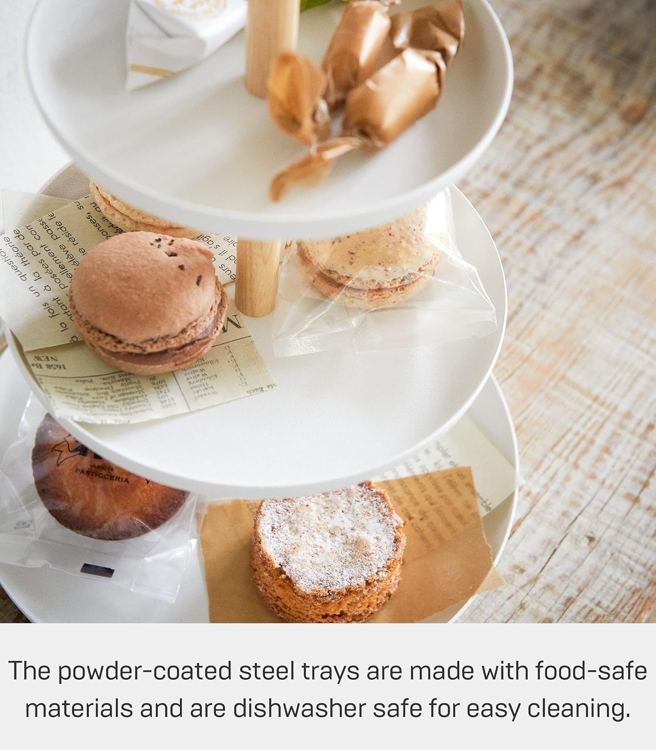 image:imageYamazaki Home 3Tier Food Serving Stand Appetizer amp Dessert Tray Party Organizer Steel Wood White79