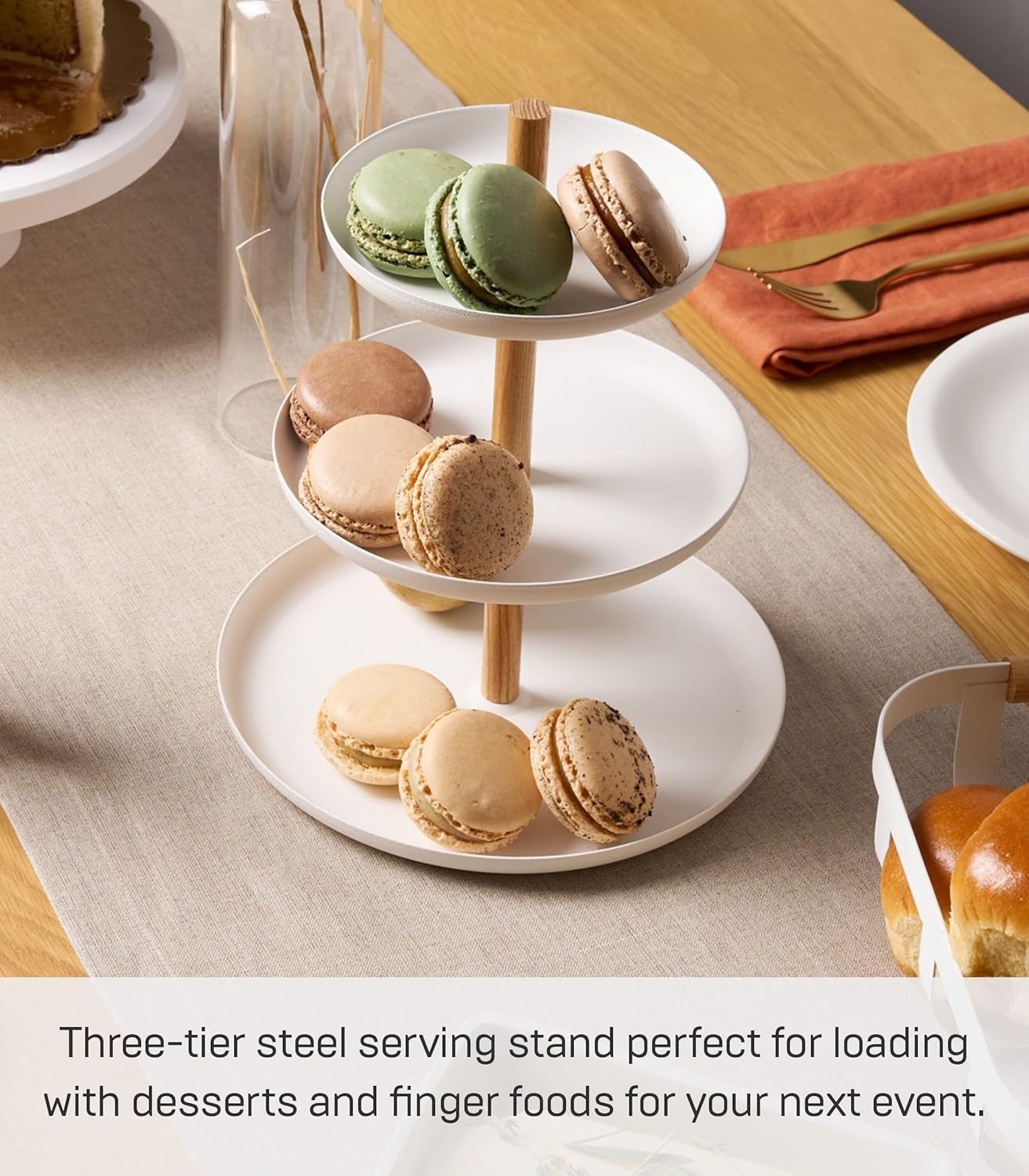 image:imageYamazaki Home 3Tier Food Serving Stand Appetizer amp Dessert Tray Party Organizer Steel Wood White79