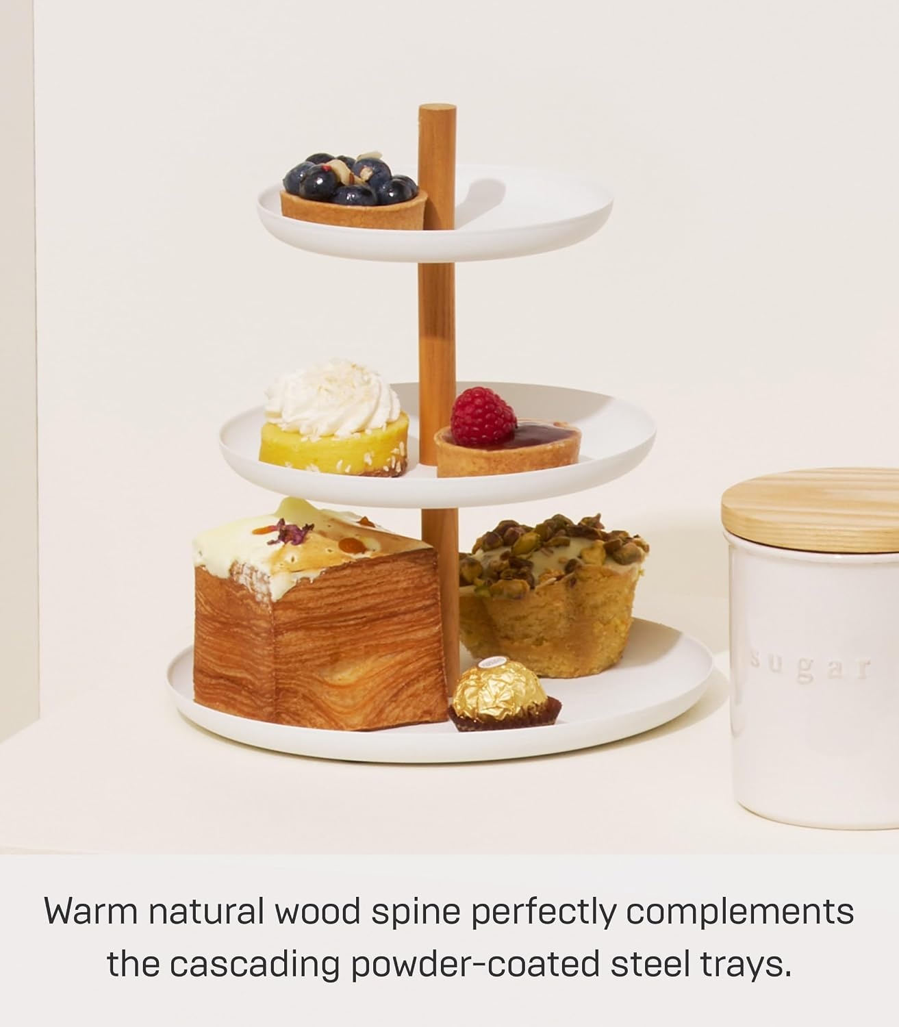 image:imageYamazaki Home 3Tier Food Serving Stand Appetizer amp Dessert Tray Party Organizer Steel Wood White79
