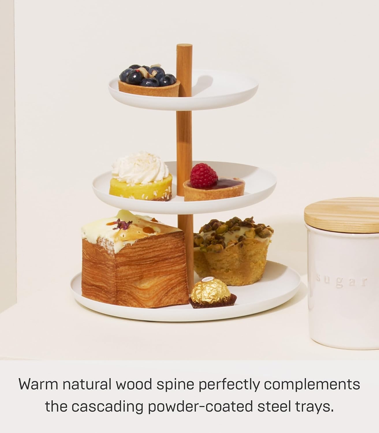 image:imageYamazaki Home 3Tier Food Serving Stand Appetizer amp Dessert Tray Party Organizer Steel Wood White79 Pack of 12