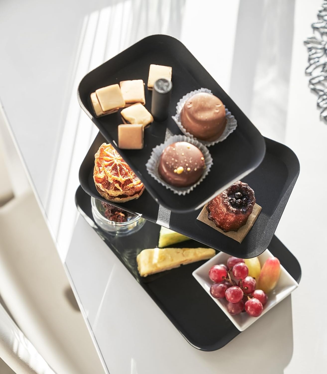 image:imageYamazaki Home 3Tier Serving Stand Appetizer Tray Organizer for Party or Kitchen Steel One Size WhiteBlack