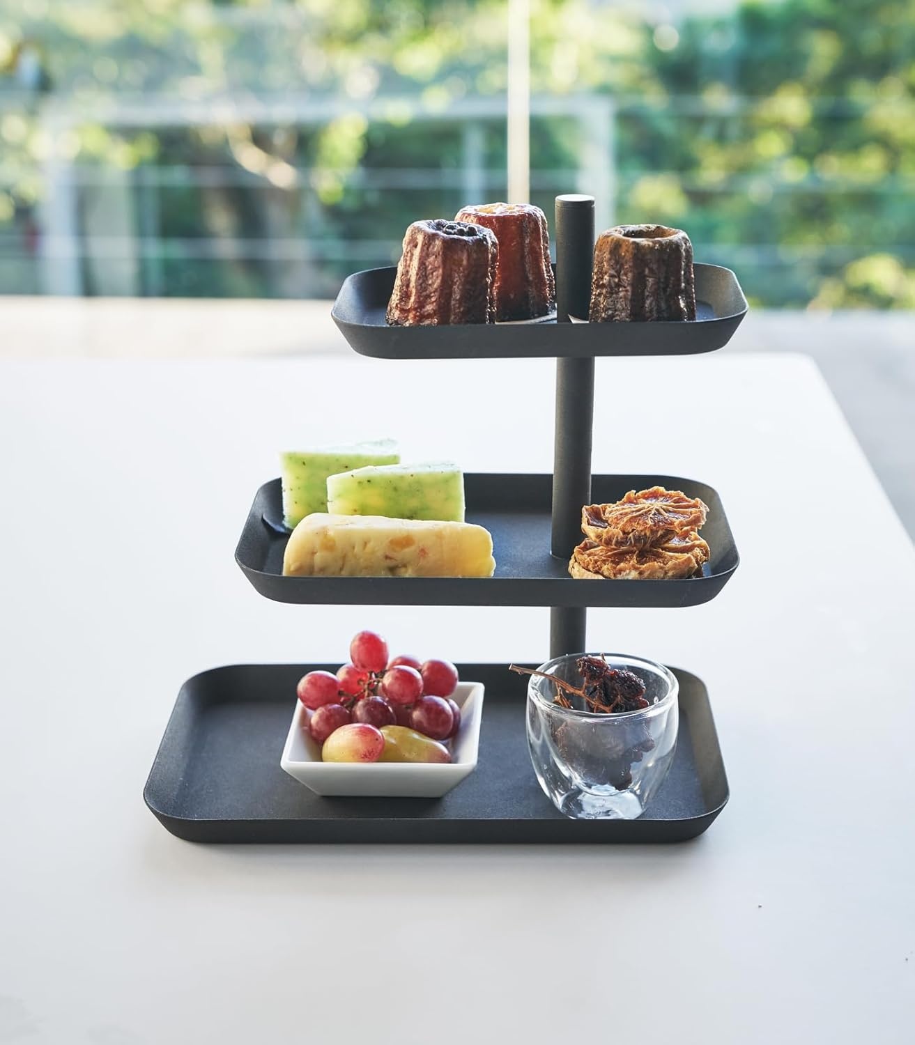 image:imageYamazaki Home 3Tier Serving Stand Appetizer Tray Organizer for Party or Kitchen Steel One Size WhiteBlack