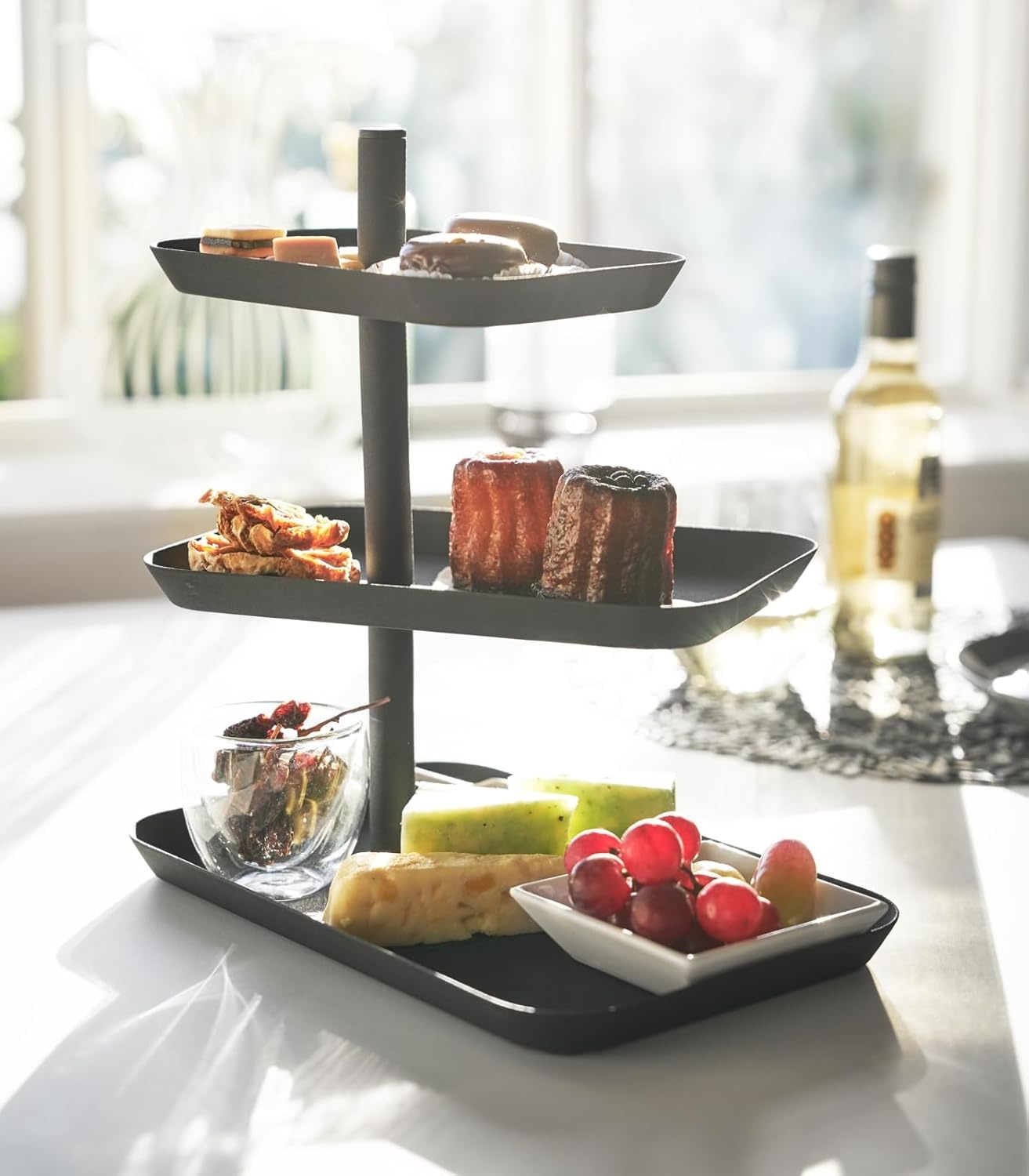 image:imageYamazaki Home 3Tier Serving Stand Appetizer Tray Organizer for Party or Kitchen Steel One Size WhiteBlack