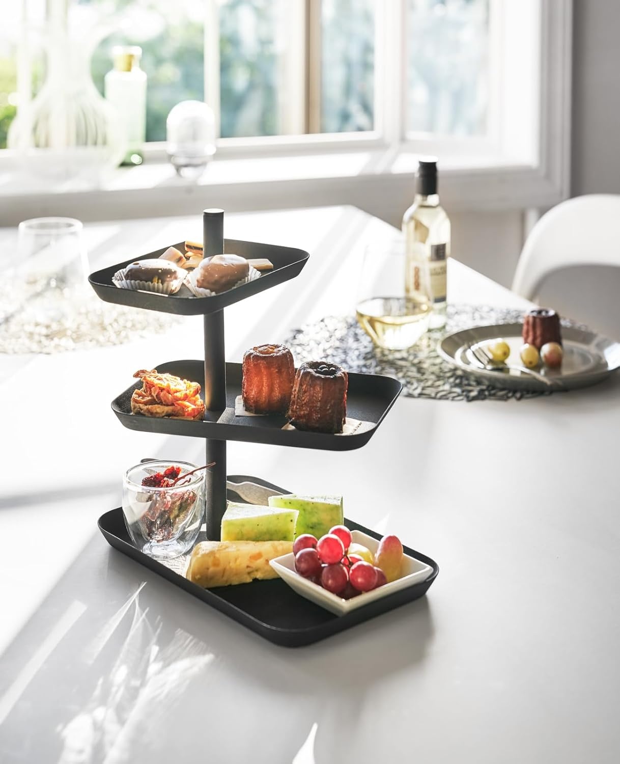 image:imageYamazaki Home 3Tier Serving Stand Appetizer Tray Organizer for Party or Kitchen Steel One Size WhiteBlack