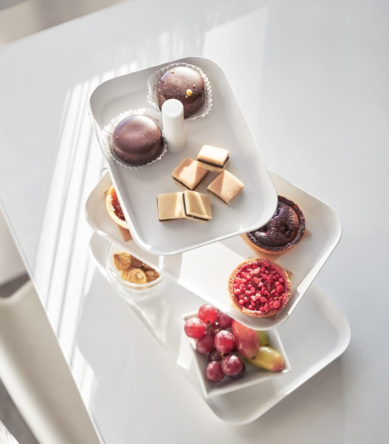 image:imageYamazaki Home 3Tier Serving Stand Appetizer Tray Organizer for Party or Kitchen Steel One Size WhiteWhite