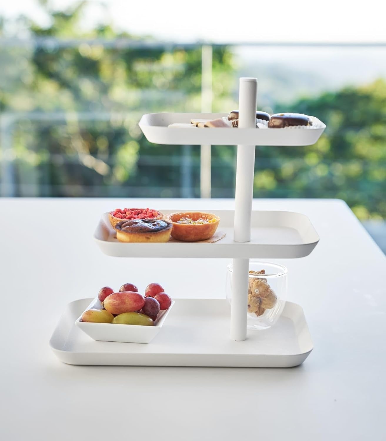 image:imageYamazaki Home 3Tier Serving Stand Appetizer Tray Organizer for Party or Kitchen Steel One Size WhiteWhite