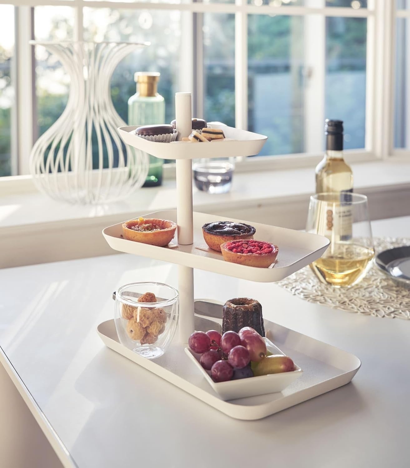 image:imageYamazaki Home 3Tier Serving Stand Appetizer Tray Organizer for Party or Kitchen Steel One Size WhiteWhite