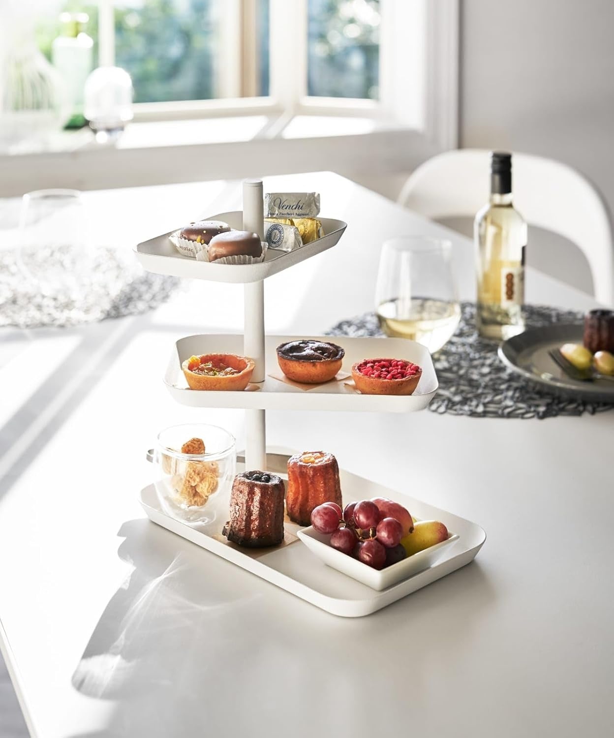 image:imageYamazaki Home 3Tier Serving Stand Appetizer Tray Organizer for Party or Kitchen Steel One Size WhiteWhite