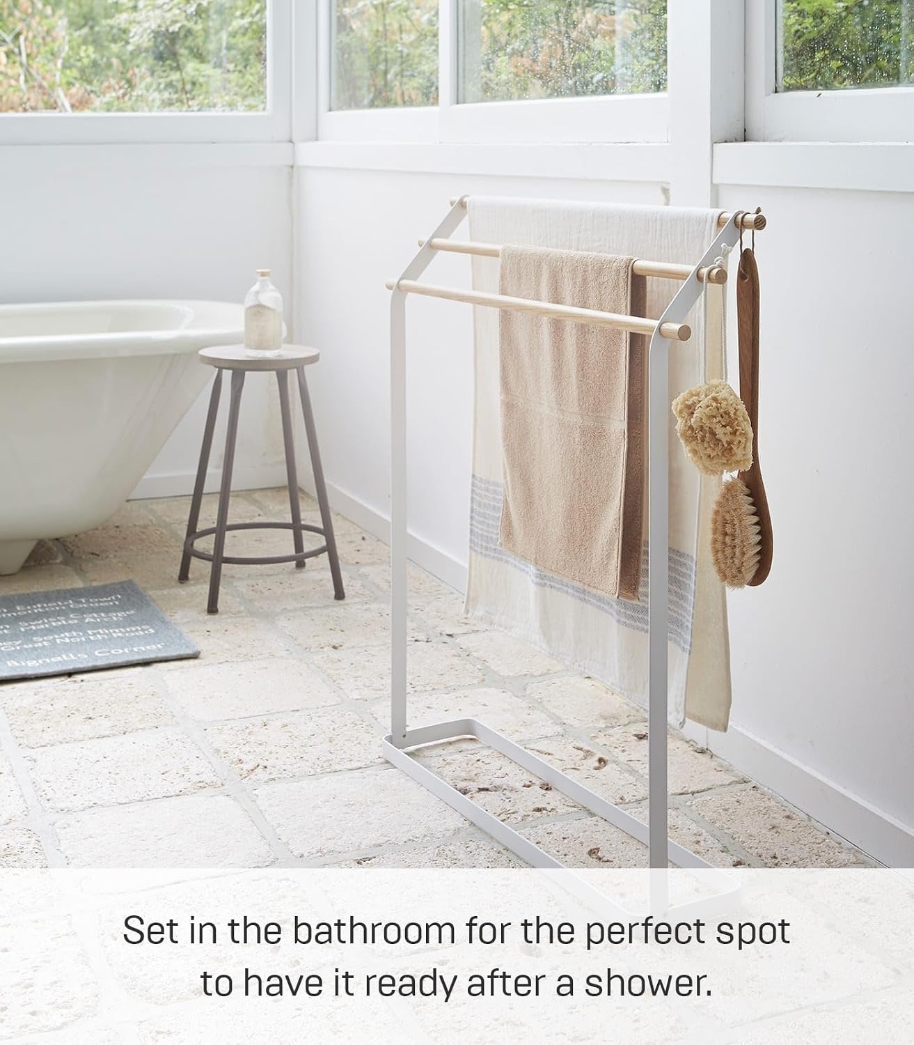 image:imageYamazaki Home Bath Towel Hanger Bathroom Holder Rack OrganizerWhite