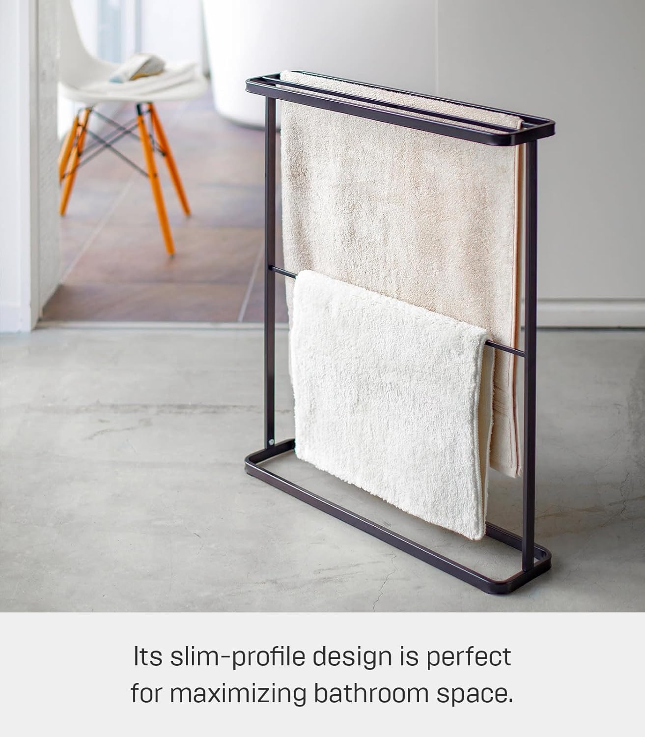 image:imageYamazaki Home Bath Towel Hanger Bathroom Organizer Storage Holder Dry Rack Steel One Size WhiteBlack