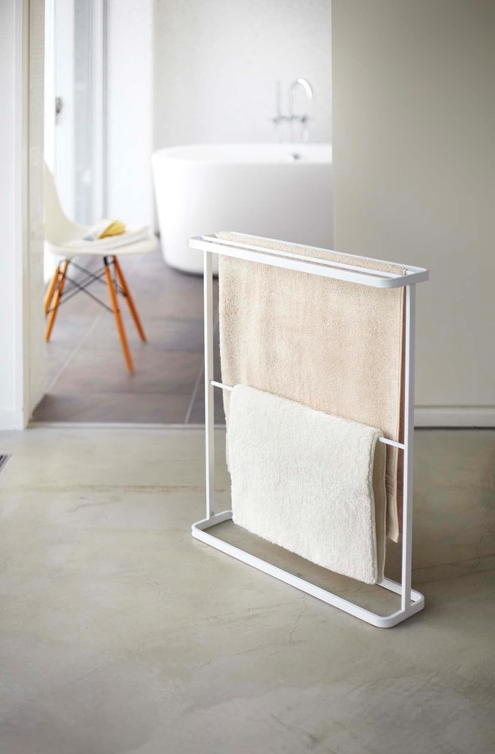 image:imageYamazaki Home Bath Towel Hanger Bathroom Organizer Storage Holder Dry Rack Steel One Size WhiteWhite