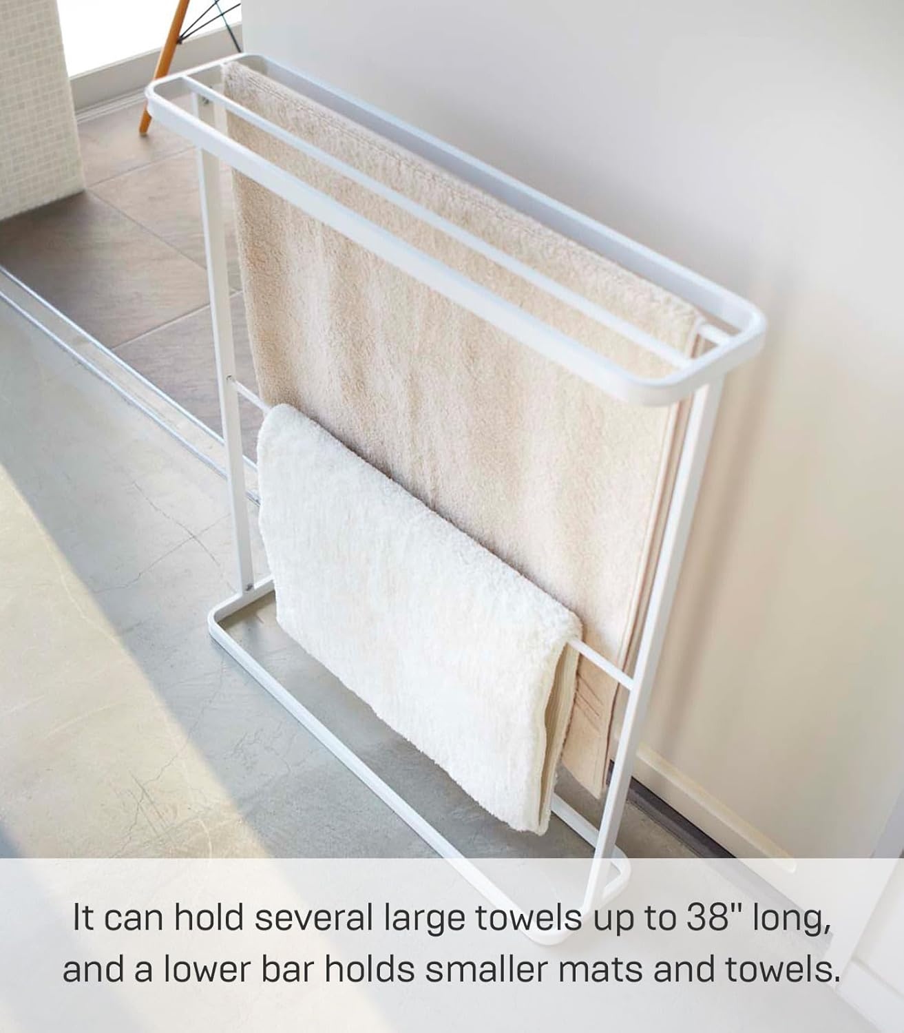 image:imageYamazaki Home Bath Towel Hanger Bathroom Organizer Storage Holder Dry Rack Steel One Size WhiteWhite