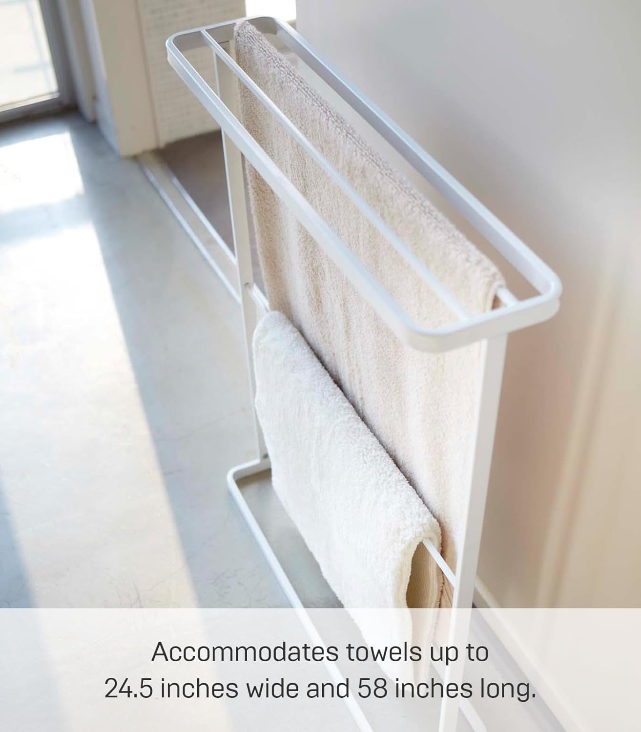 image:imageYamazaki Home Bath Towel Hanger Bathroom Organizer Storage Holder Dry Rack Steel One Size WhiteWhite