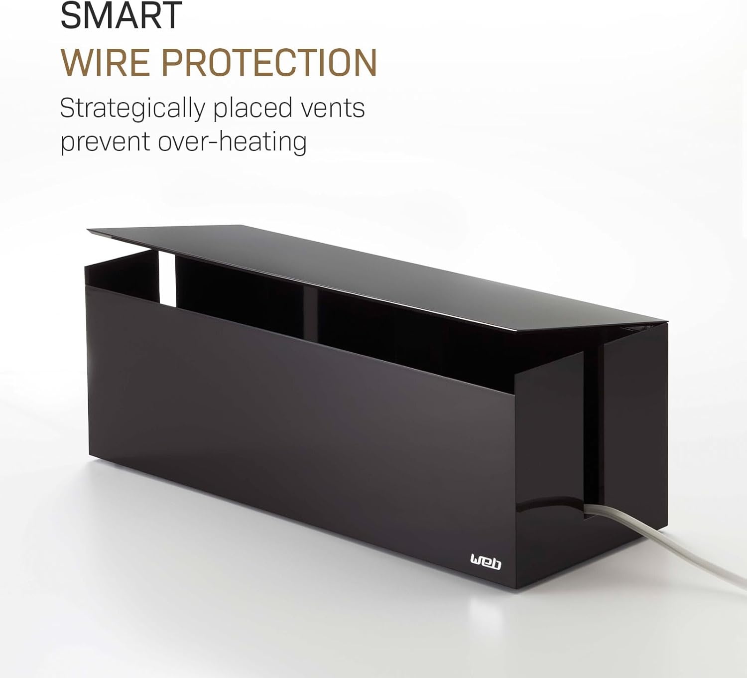 image:imageYamazaki Home Cable Management Box Cord Organizer Box with Lid Minimalist Cable Storage for Office ABS PlasticBrown