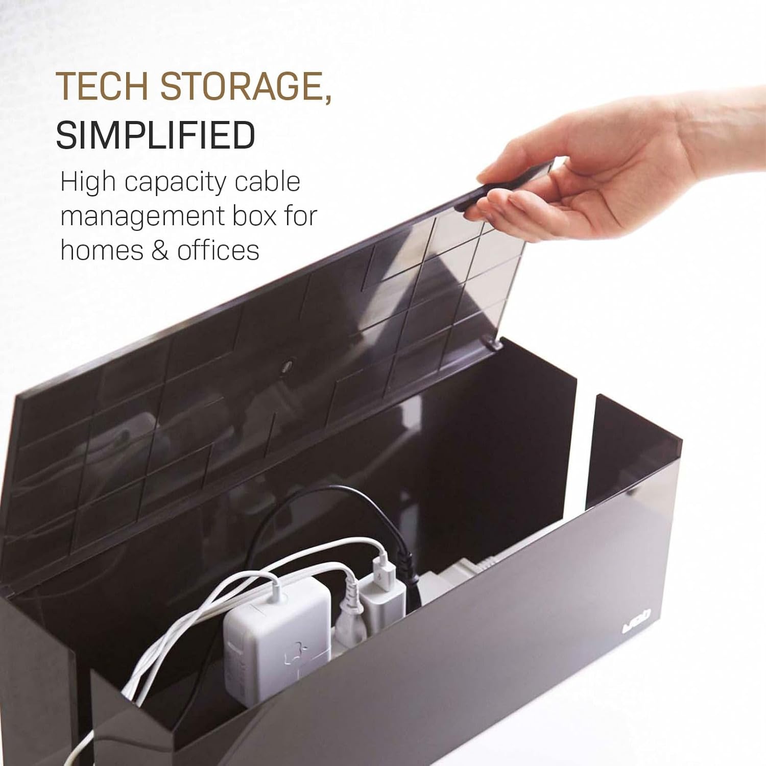 image:imageYamazaki Home Cable Management Box Cord Organizer Box with Lid Minimalist Cable Storage for Office ABS PlasticBrown