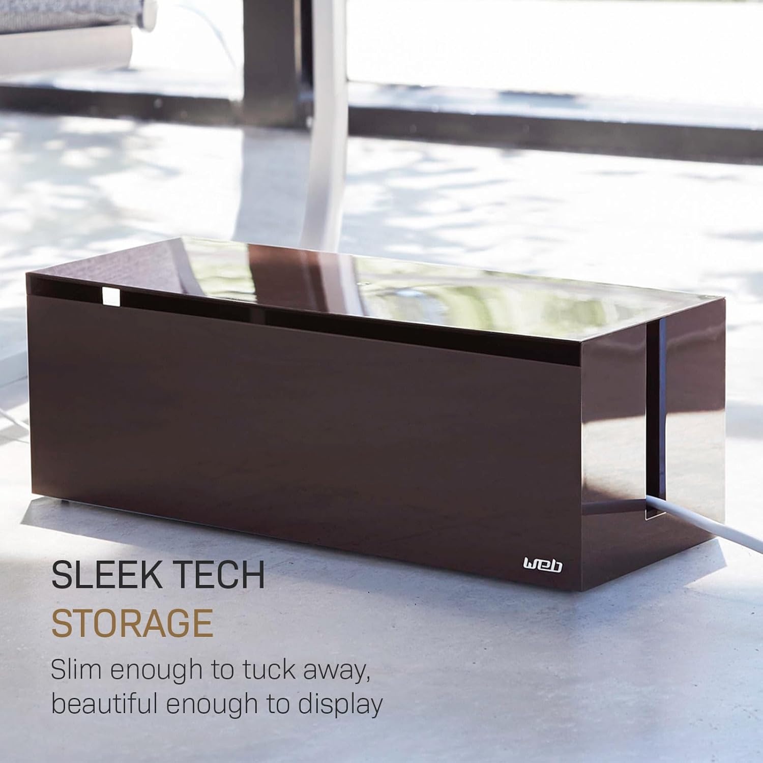 image:imageYamazaki Home Cable Management Box Cord Organizer Box with Lid Minimalist Cable Storage for Office ABS PlasticBrown