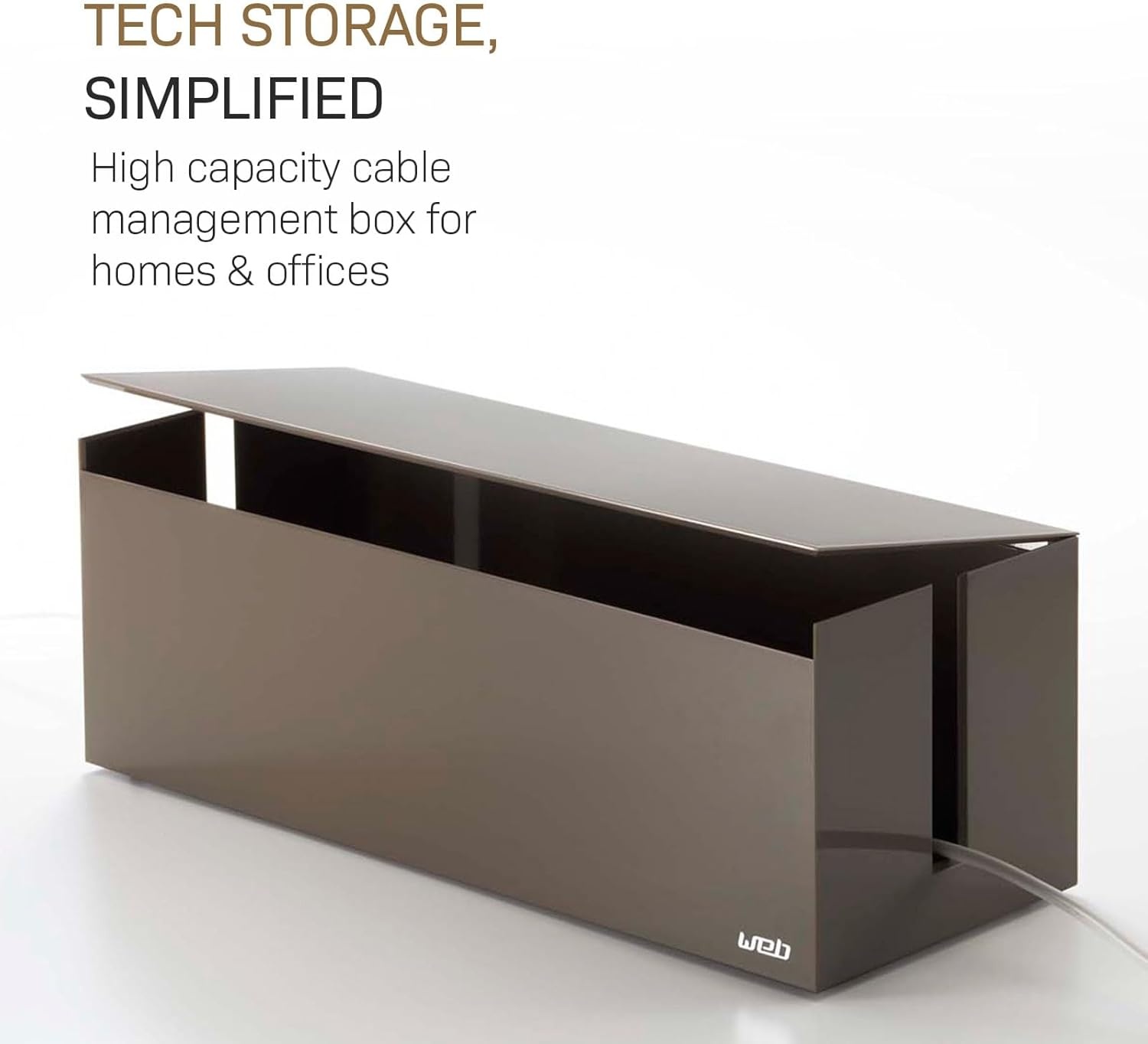 image:imageYamazaki Home Cable Management Box Cord Organizer Box with Lid Minimalist Cable Storage for Office ABS PlasticTaupe