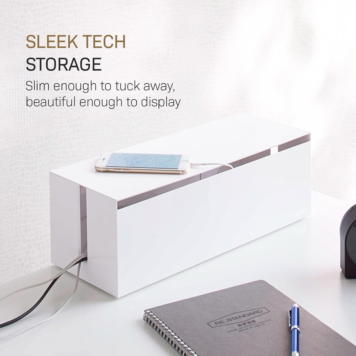 image:imageYamazaki Home Cable Management Box Cord Organizer Box with Lid Minimalist Cable Storage for Office ABS PlasticWhite