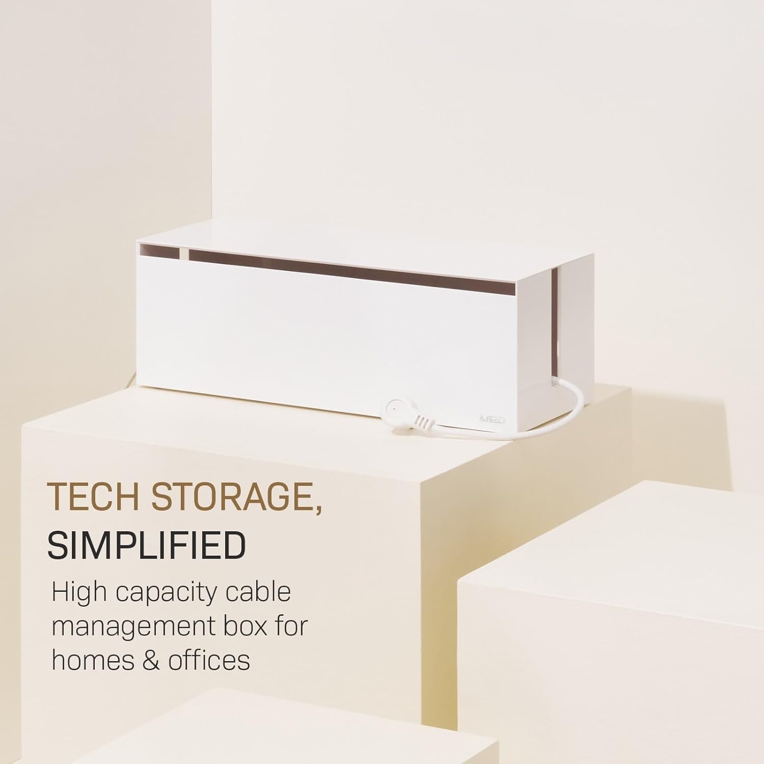 image:imageYamazaki Home Cable Management Box Cord Organizer Box with Lid Minimalist Cable Storage for Office ABS PlasticWhite