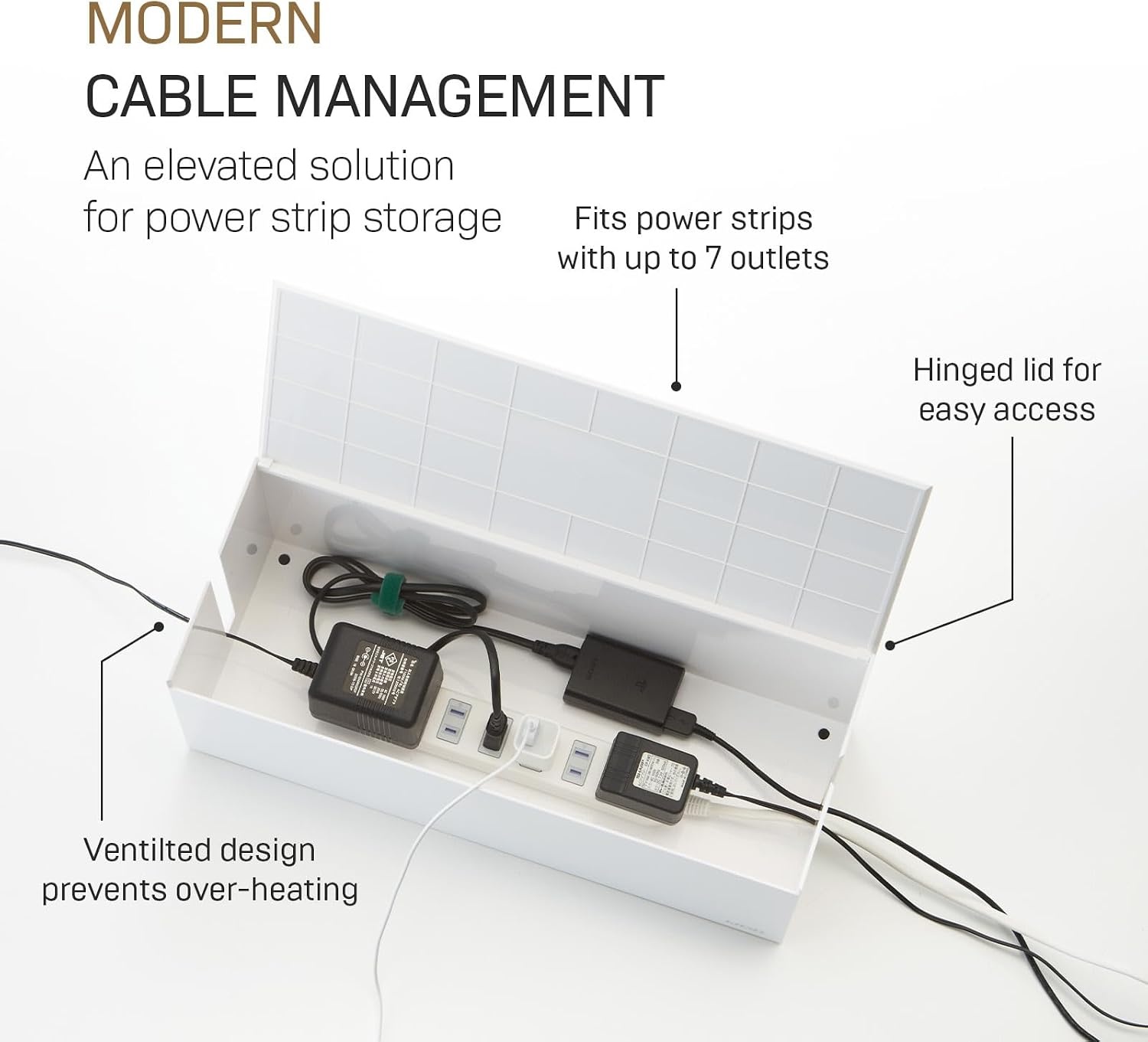 image:imageYamazaki Home Cable Management Box Cord Organizer Box with Lid Minimalist Cable Storage for Office ABS PlasticWhite
