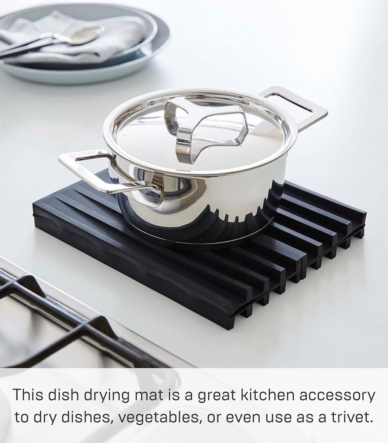 image:imageYamazaki Home Foldable Drainer Tray Kitchen Dish Drying Mat No Assembly ReqBlack