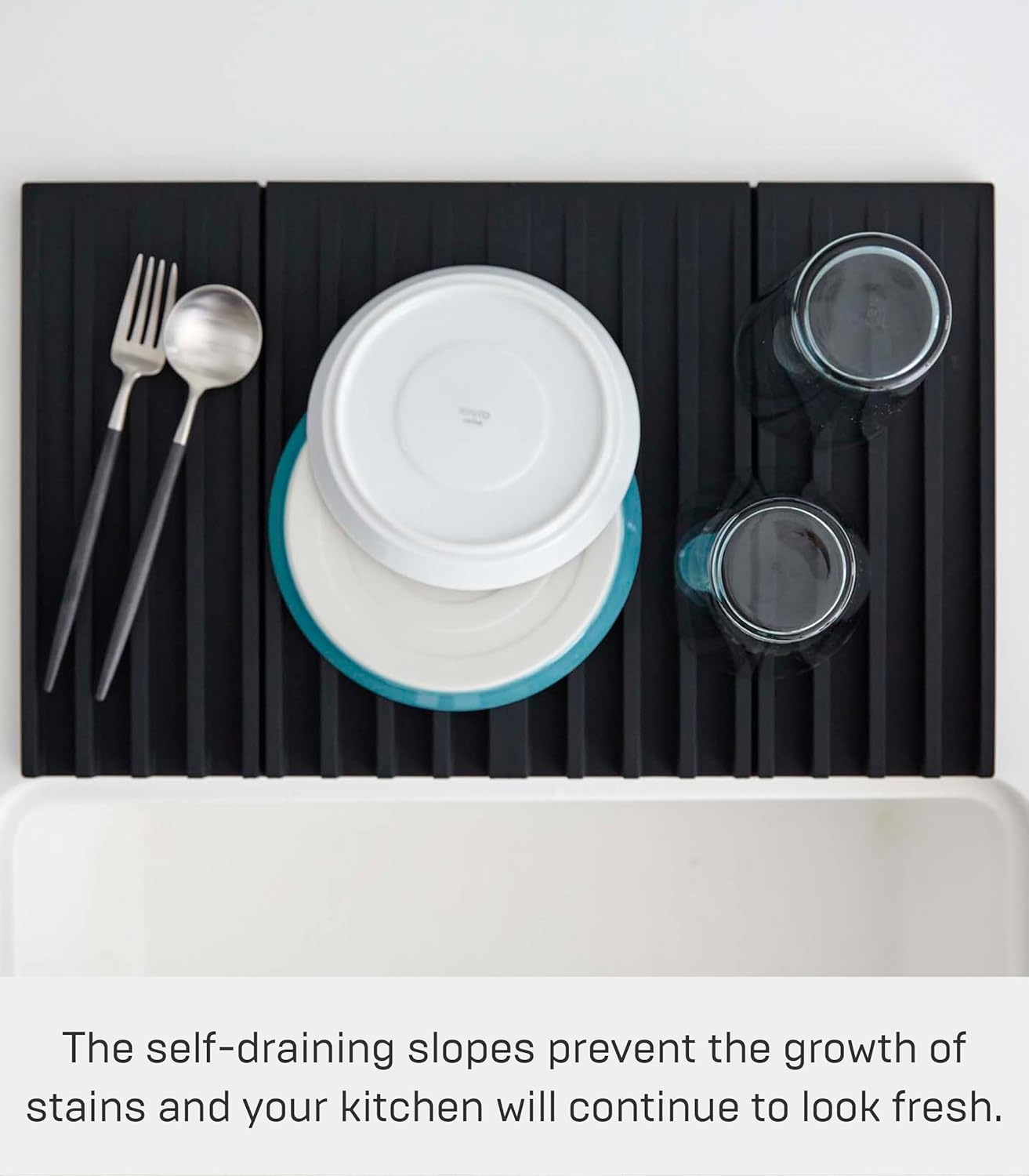 image:imageYamazaki Home Foldable Drainer Tray Kitchen Dish Drying Mat No Assembly ReqBlack