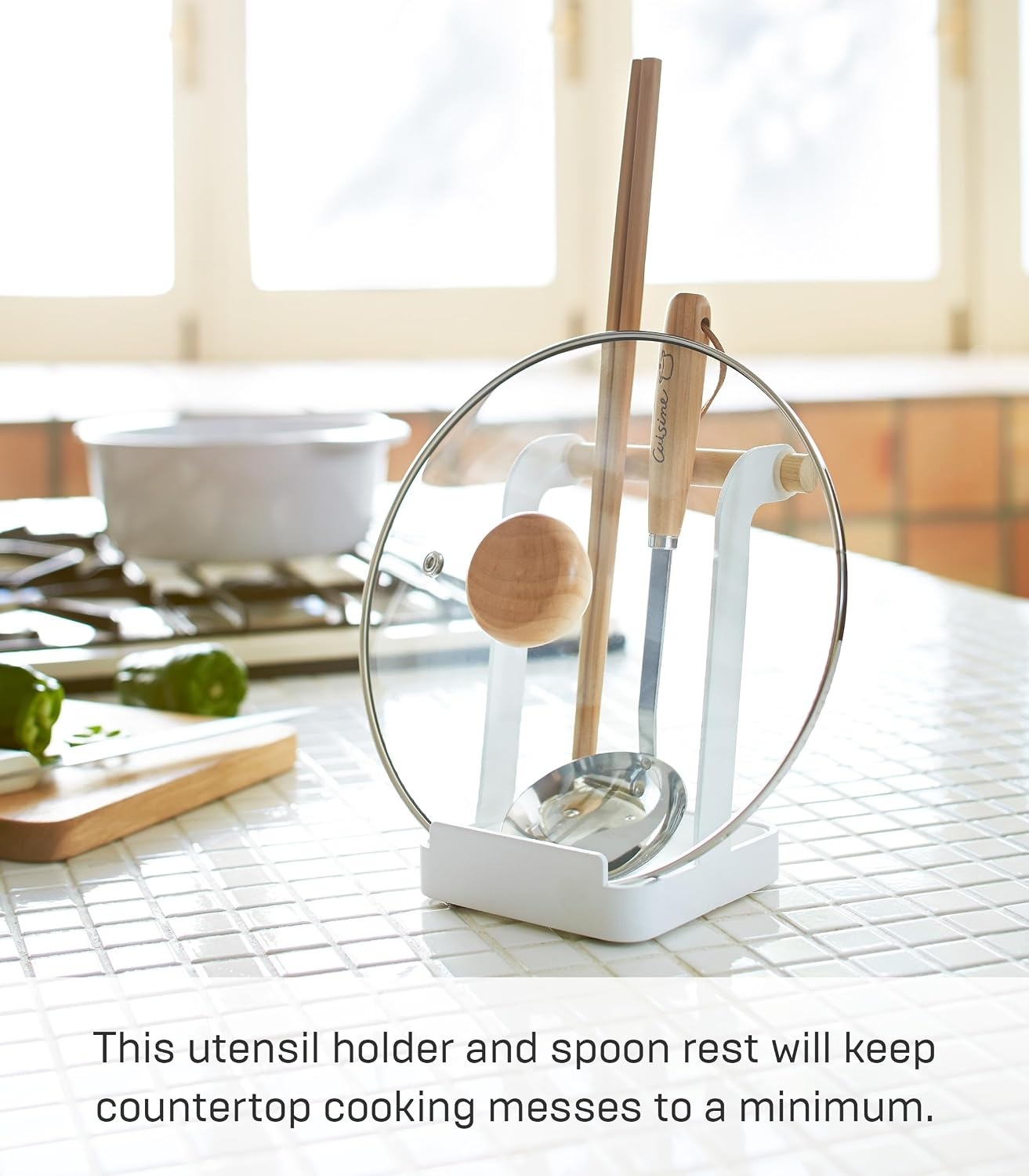 image:imageYamazaki Home Ladle amp Lid Rest Kitchen Utensil Organizer Stand for Cooking Steel Wood WhiteWhite