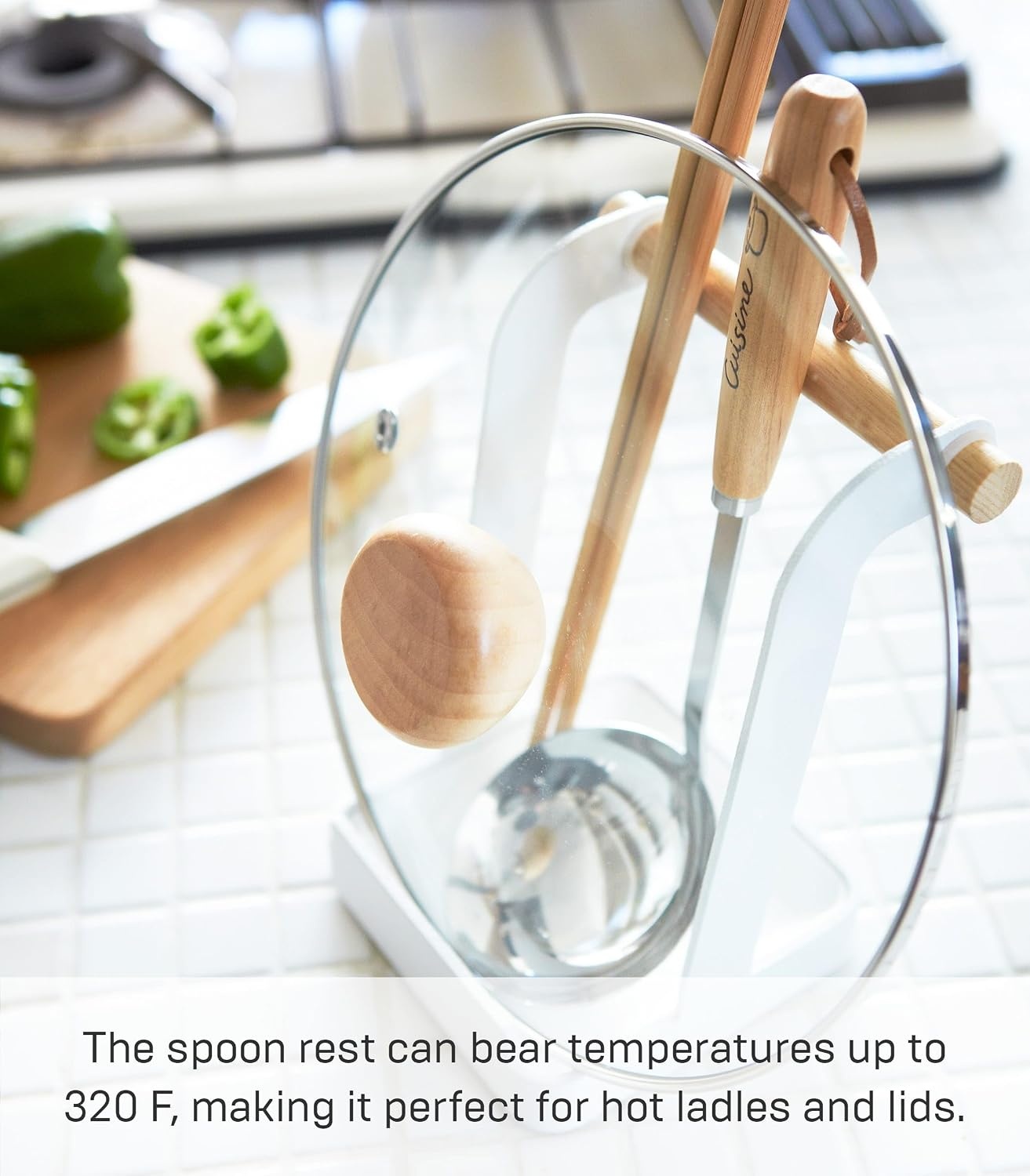 image:imageYamazaki Home Ladle amp Lid Rest Kitchen Utensil Organizer Stand for Cooking Steel Wood WhiteWhite