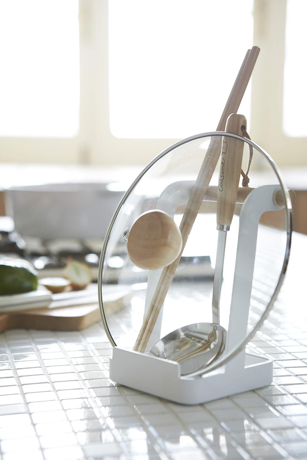 image:imageYamazaki Home Ladle amp Lid Rest Kitchen Utensil Organizer Stand for Cooking Steel Wood WhiteWhite