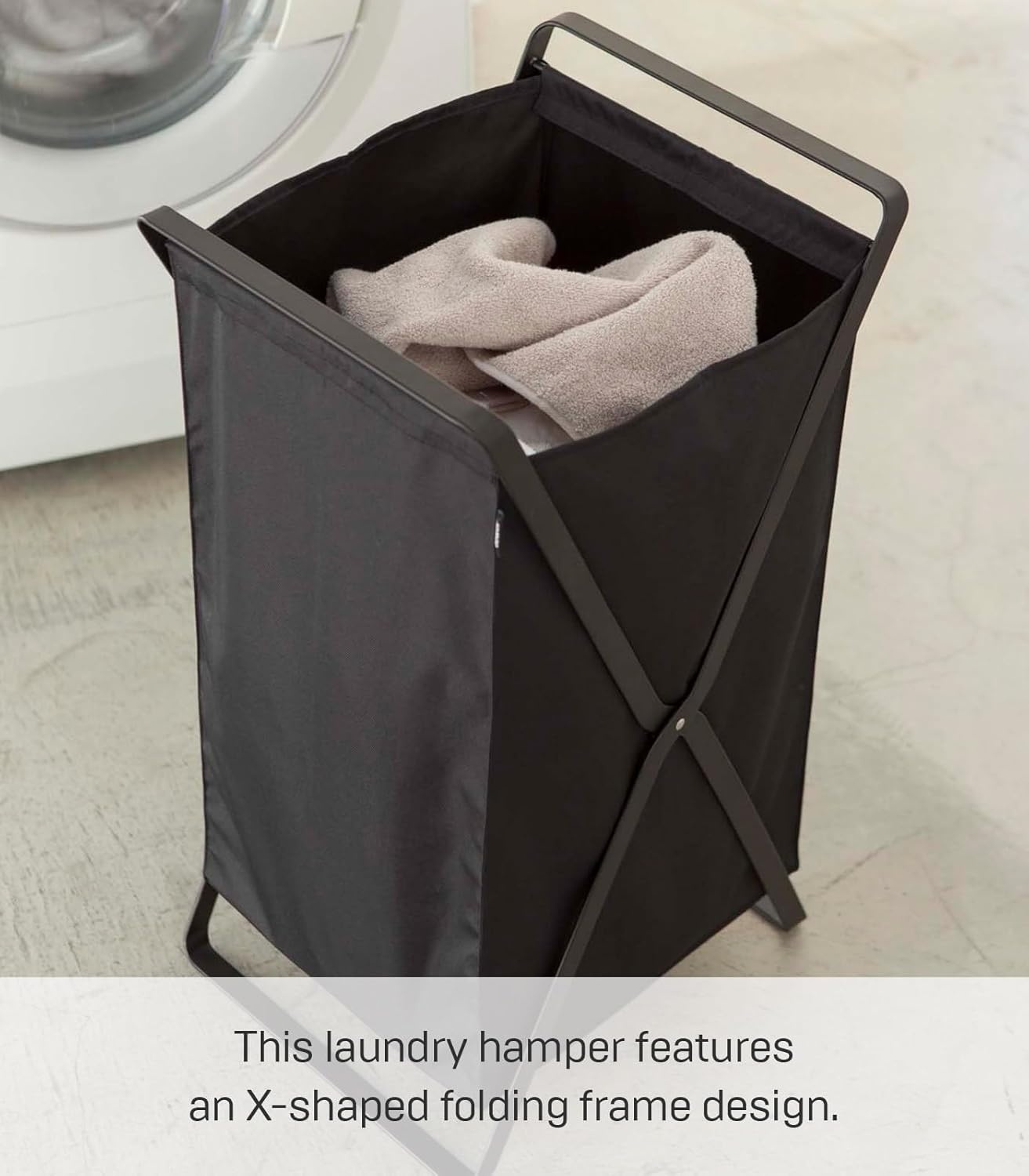 image:imageYamazaki Home Laundry Basket Foldable Storage Hamper Organizer Steel One Size WhiteBlack