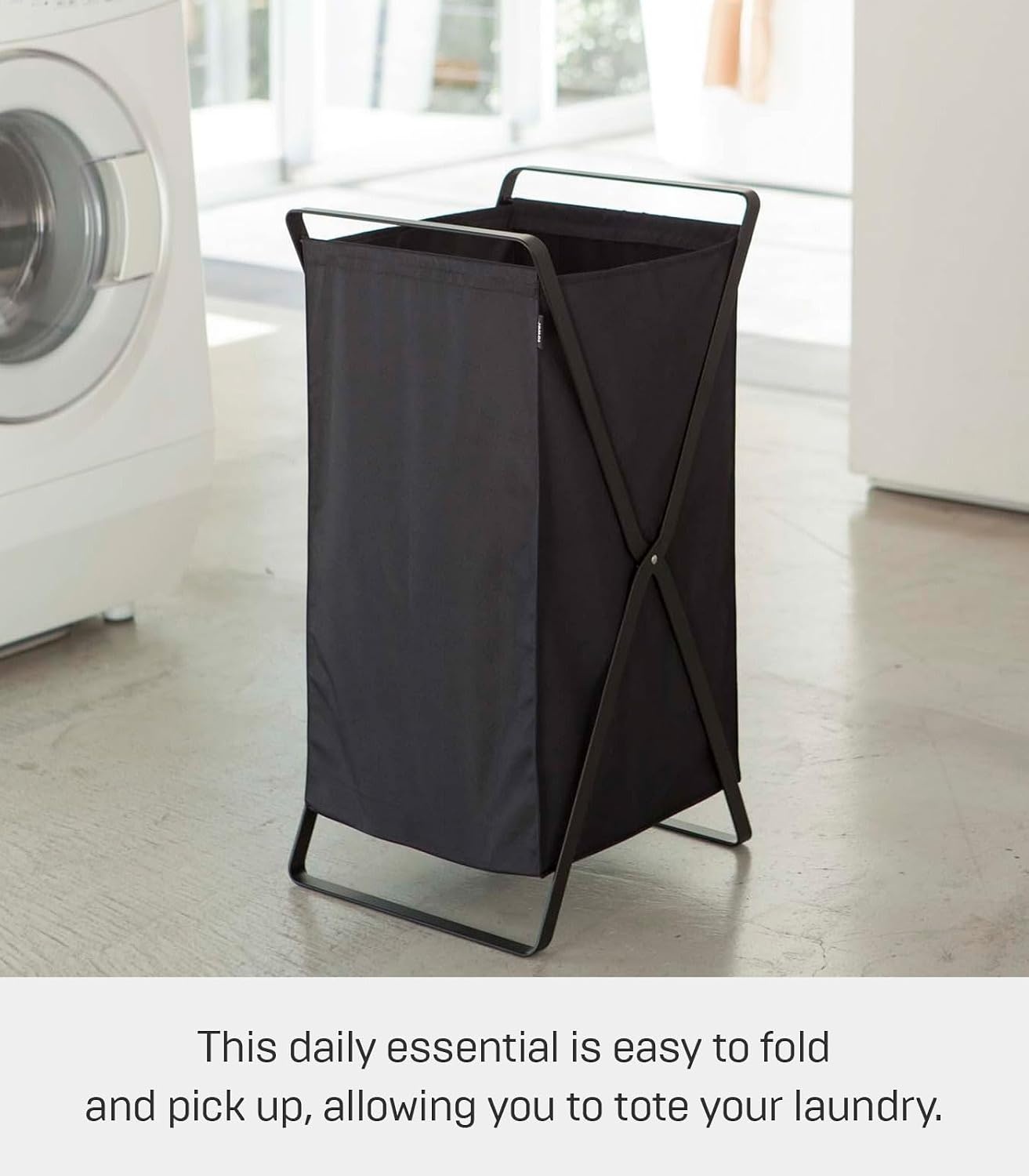 image:imageYamazaki Home Laundry Basket Foldable Storage Hamper Organizer Steel One Size WhiteBlack